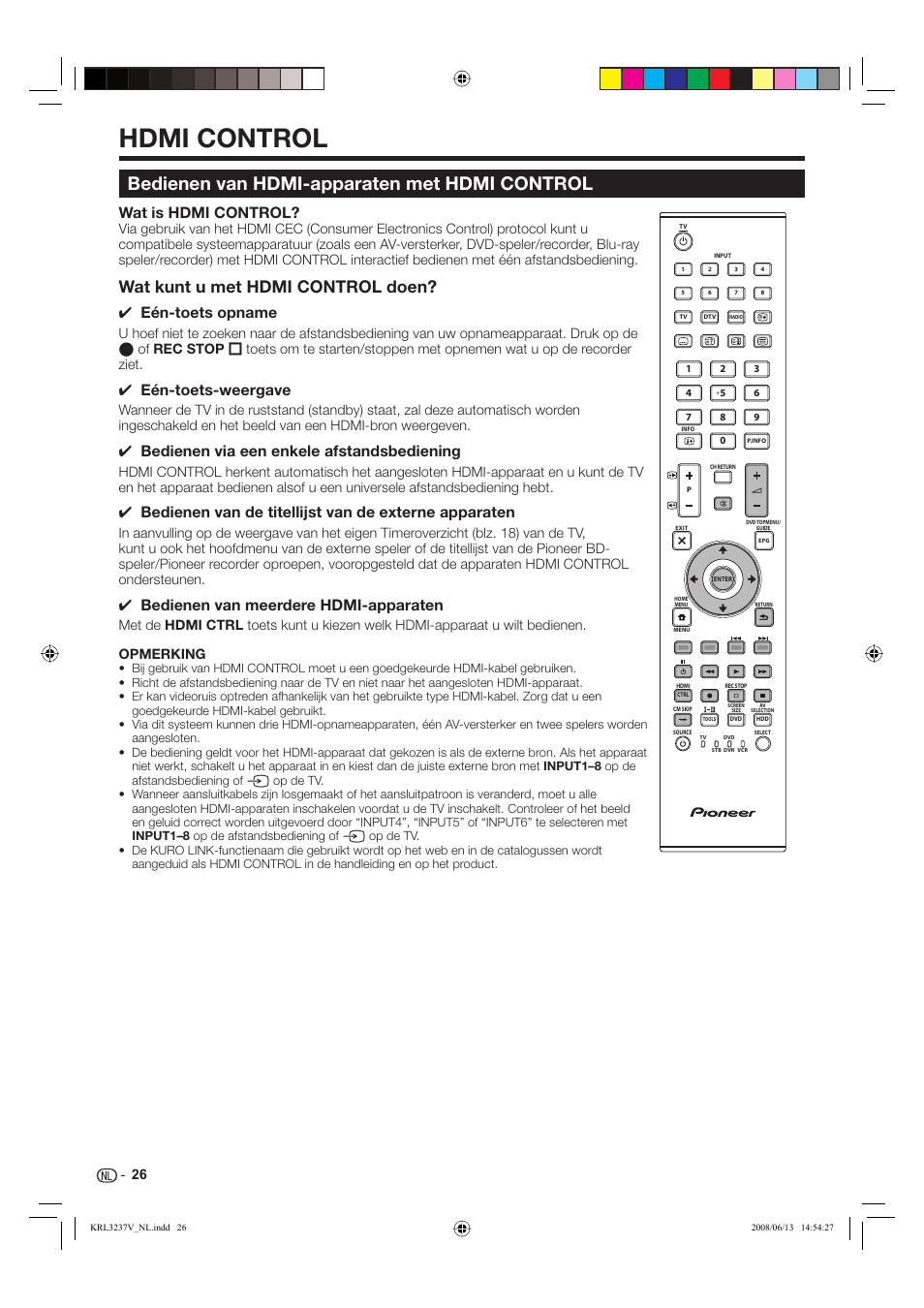 Hdmi control, Bedienen van hdmi-apparaten met hdmi control, Wat kunt u met hdmi control doen | Wat is hdmi control, Eén-toets opname, Eén-toets-weergave, Bedienen via een enkele afstandsbediening, Bedienen van meerdere hdmi-apparaten | Pioneer KRL-37V User Manual | Page 220 / 338