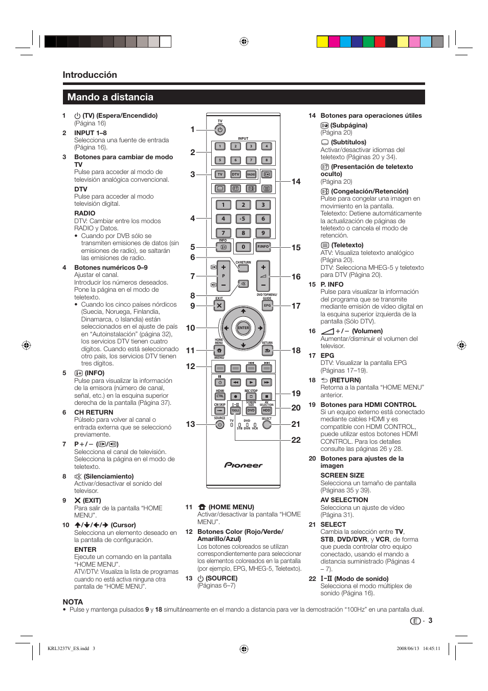 Mando a distancia, Introducción | Pioneer KRL-37V User Manual | Page 245 / 338