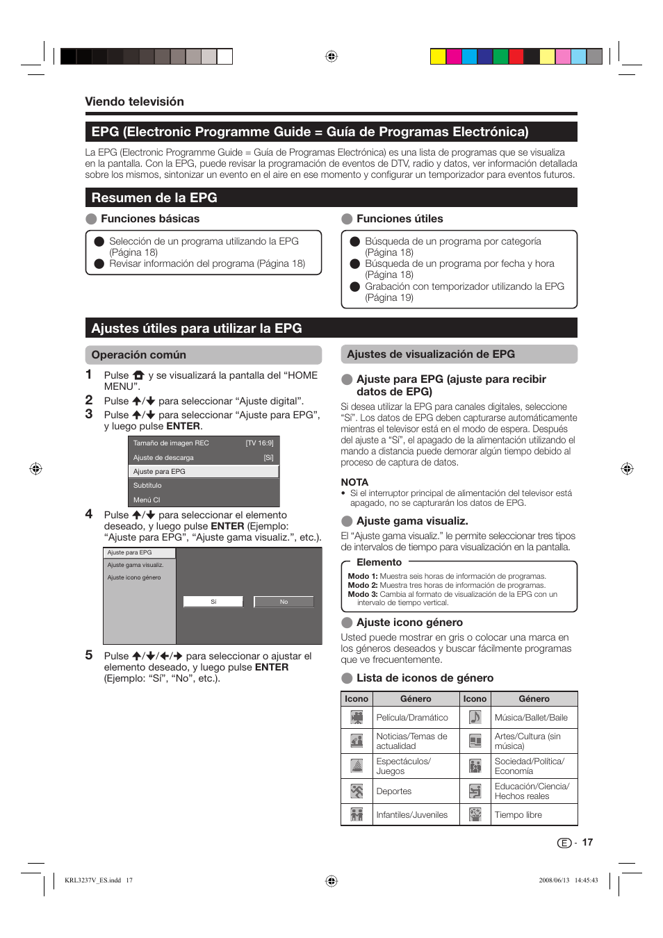 Resumen de la epg, Ajustes útiles para utilizar la epg, Viendo televisión | Pioneer KRL-37V User Manual | Page 259 / 338