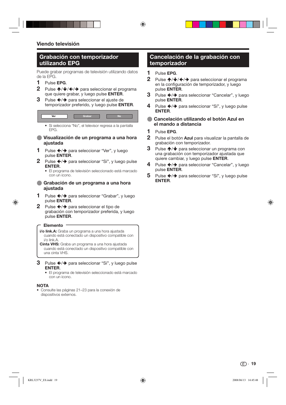 Grabación con temporizador utilizando epg, Cancelación de la grabación con temporizador | Pioneer KRL-37V User Manual | Page 261 / 338