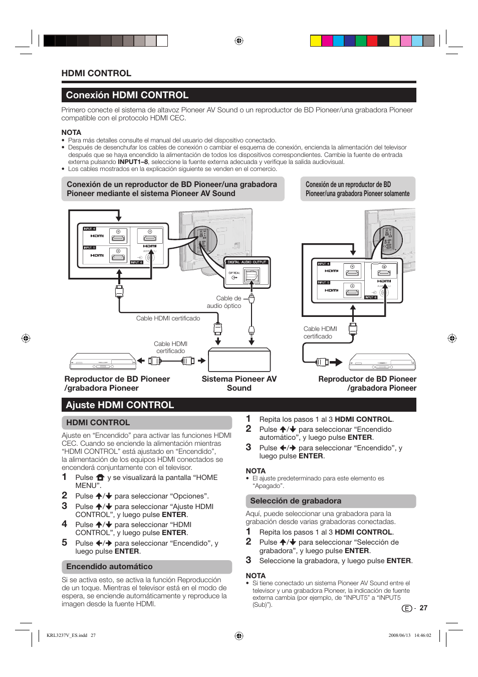 Conexión hdmi control | Pioneer KRL-37V User Manual | Page 269 / 338