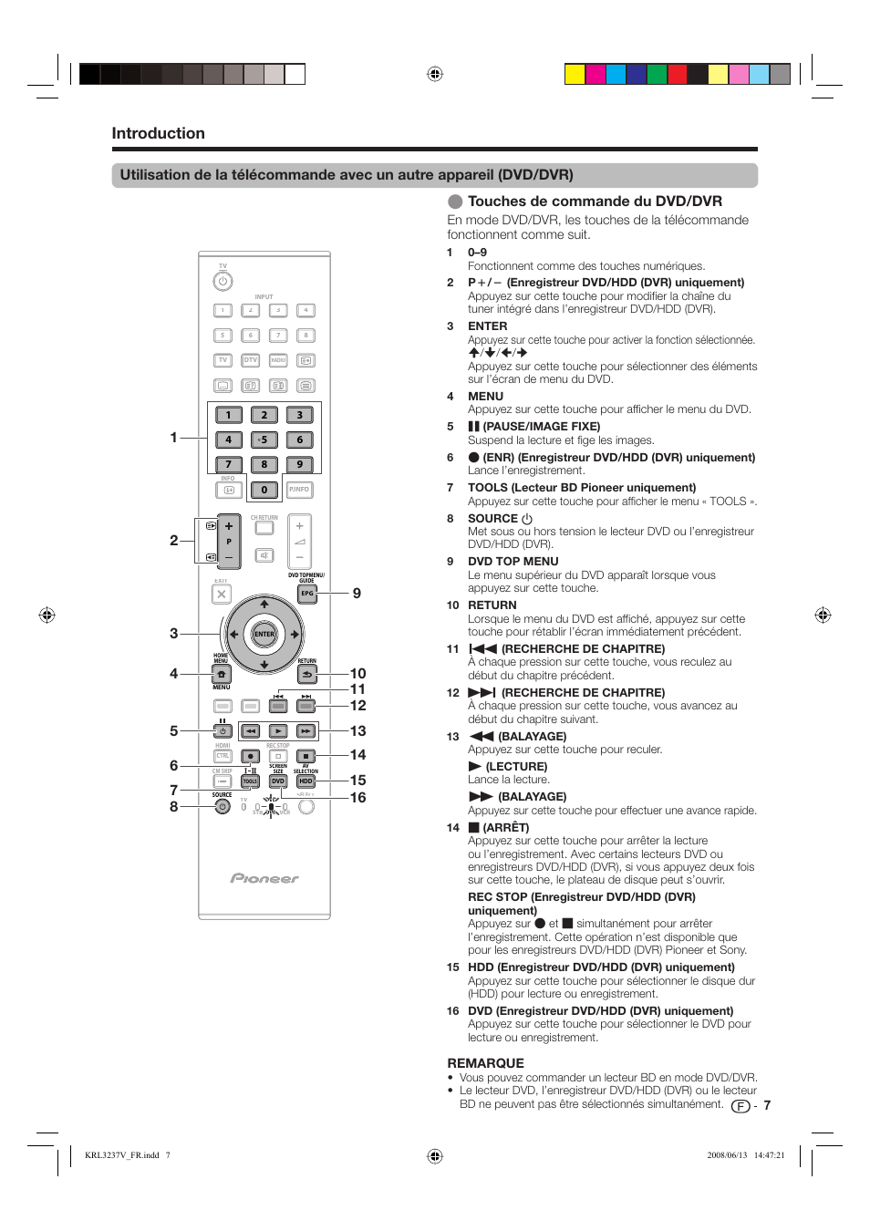 Introduction, Remarque | Pioneer KRL-37V User Manual | Page 57 / 338