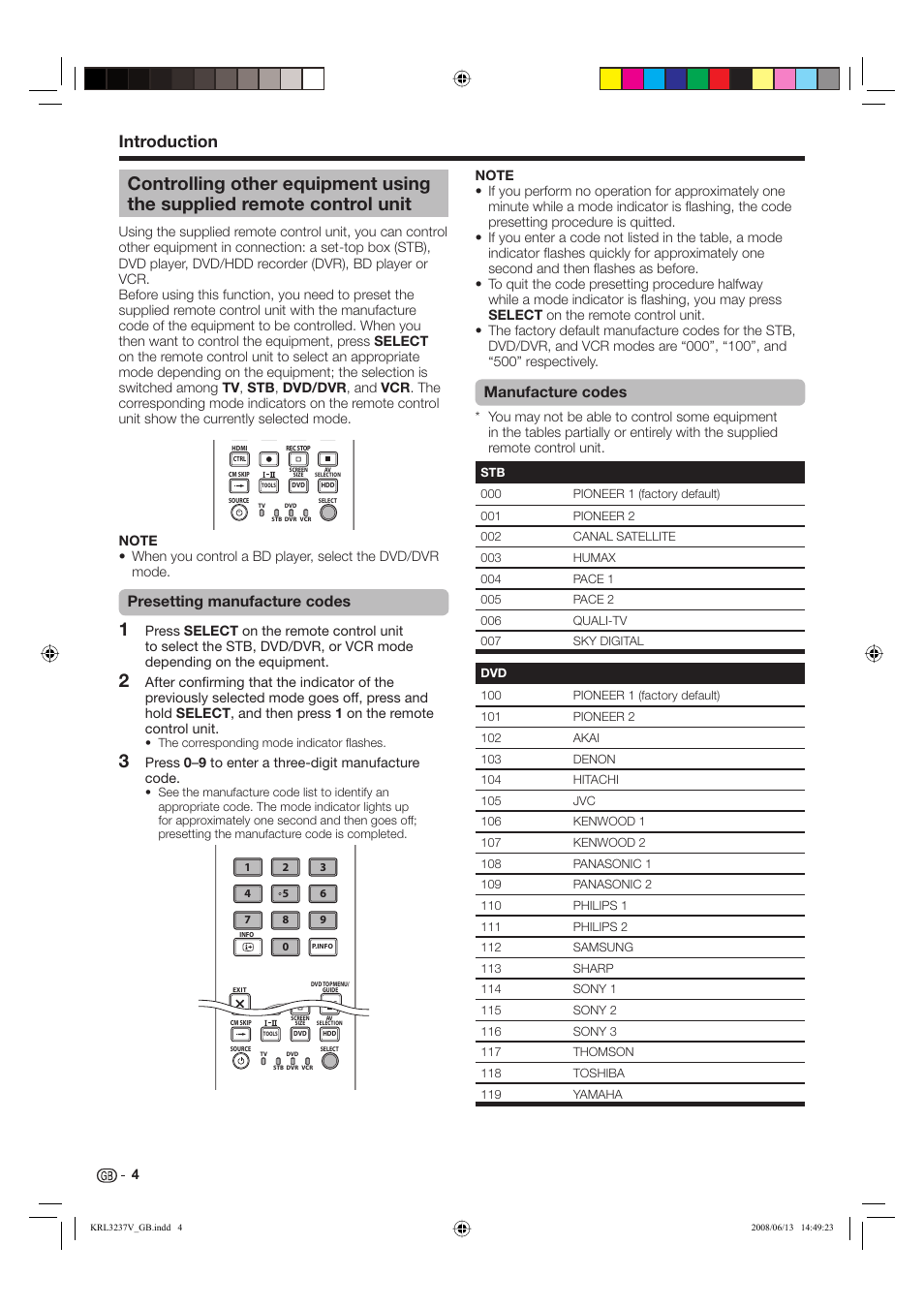 Introduction, Presetting manufacture codes, Manufacture codes | Pioneer KRL-37V User Manual | Page 6 / 338