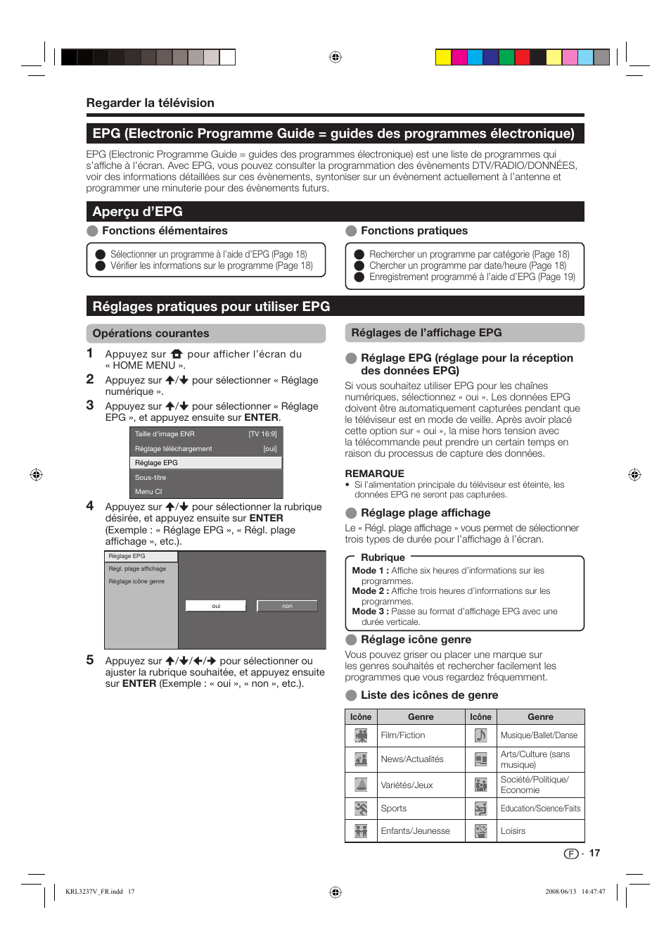 Aperçu d’epg, Réglages pratiques pour utiliser epg, Regarder la télévision | Pioneer KRL-37V User Manual | Page 67 / 338