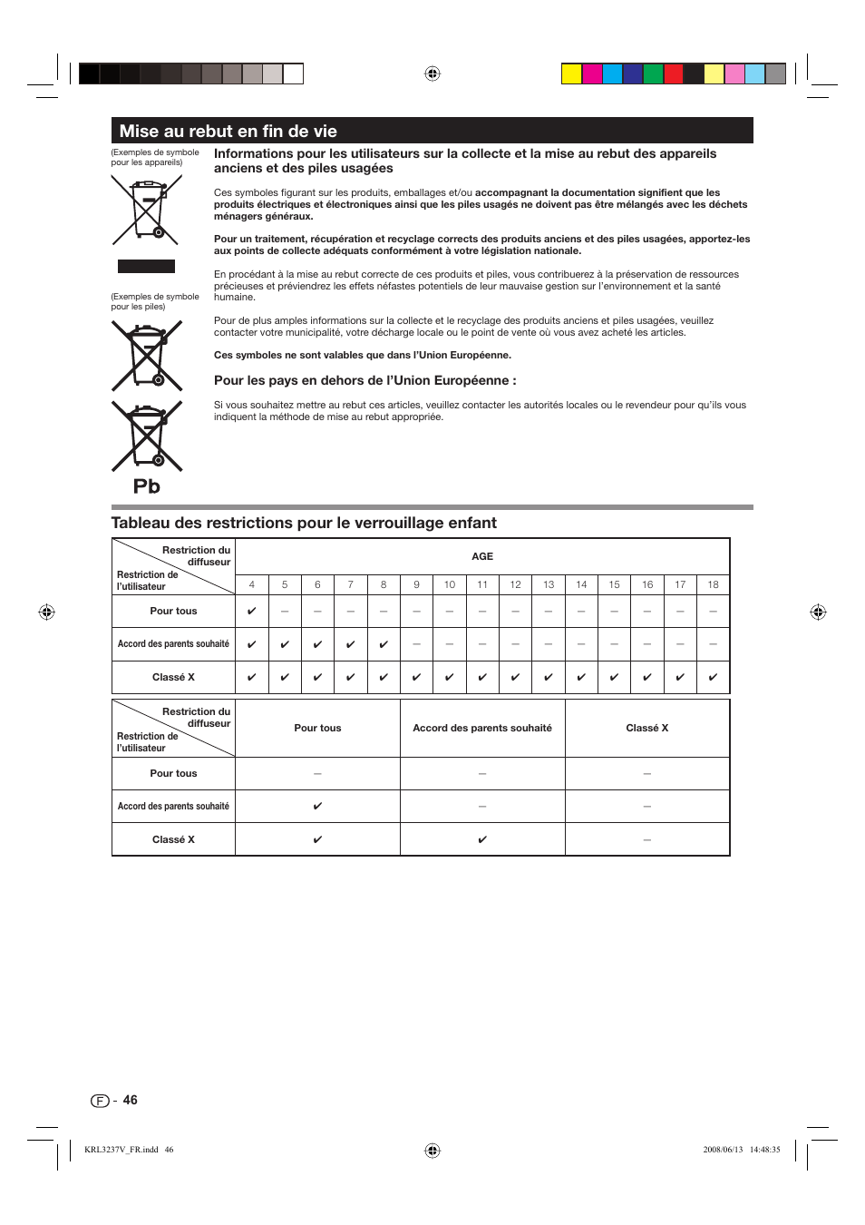 Mise au rebut en fin de vie | Pioneer KRL-37V User Manual | Page 96 / 338