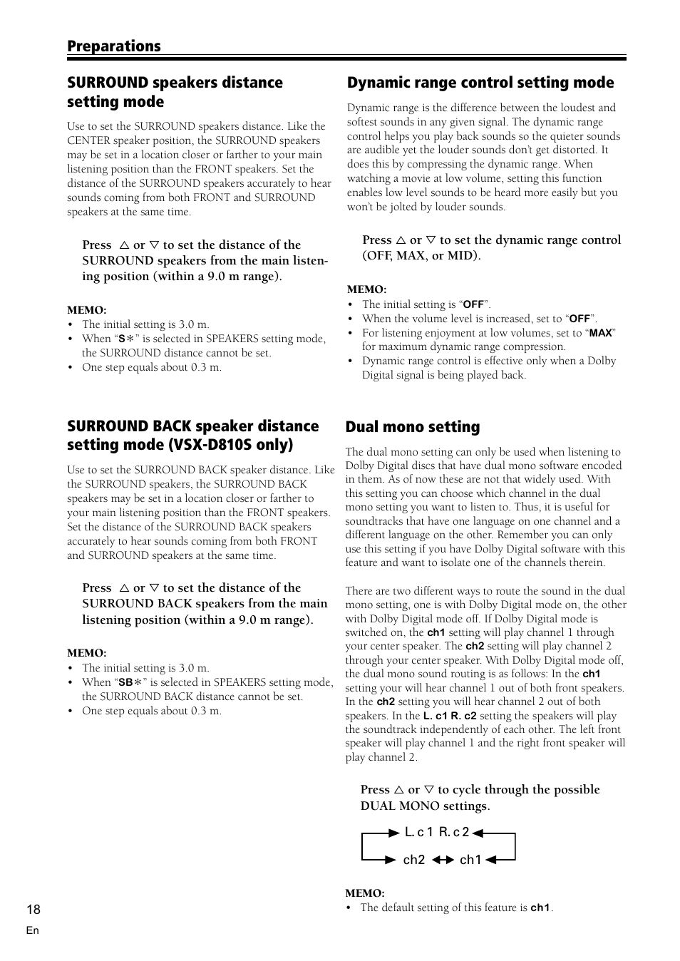 Dual mono setting, Dynamic range control setting mode | Pioneer VSX-D810S User Manual | Page 18 / 52