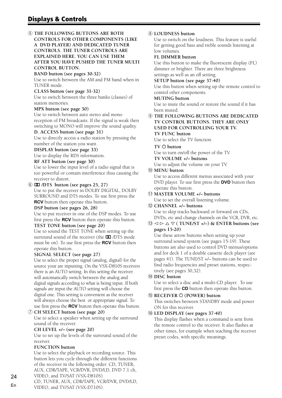 Displays & controls | Pioneer VSX-D810S User Manual | Page 24 / 52