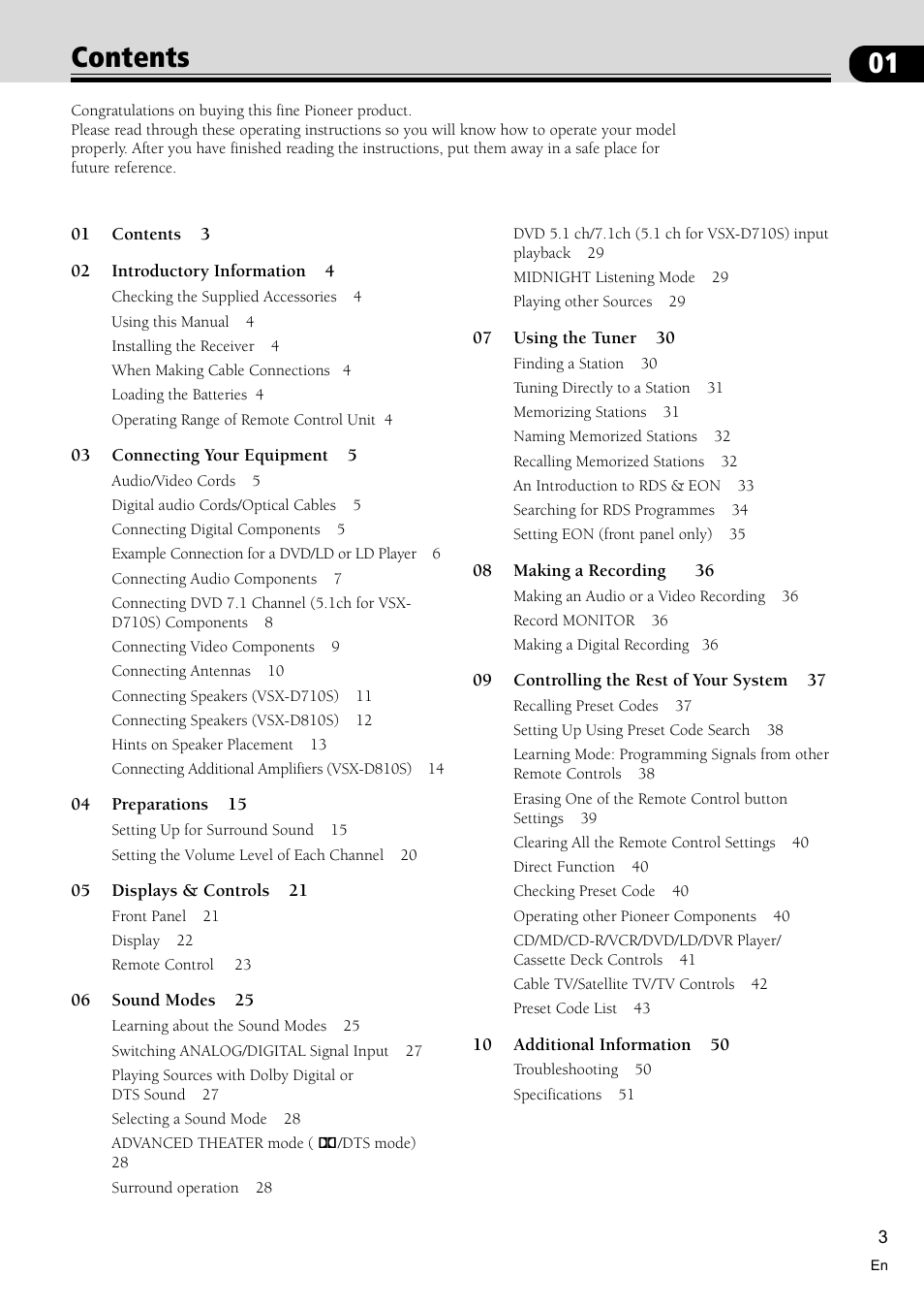 Pioneer VSX-D810S User Manual | Page 3 / 52
