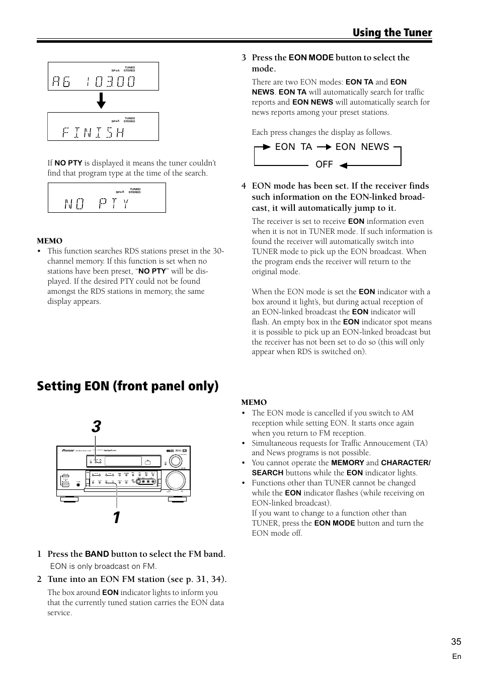 Setting eon (front panel only) 35, Setting eon (front panel only), Using the tuner | Pioneer VSX-D810S User Manual | Page 35 / 52