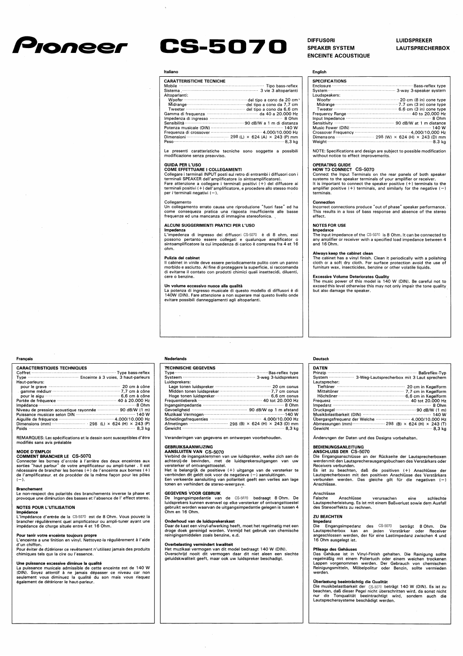 Pioneer CS-5070 User Manual | Page 2 / 2
