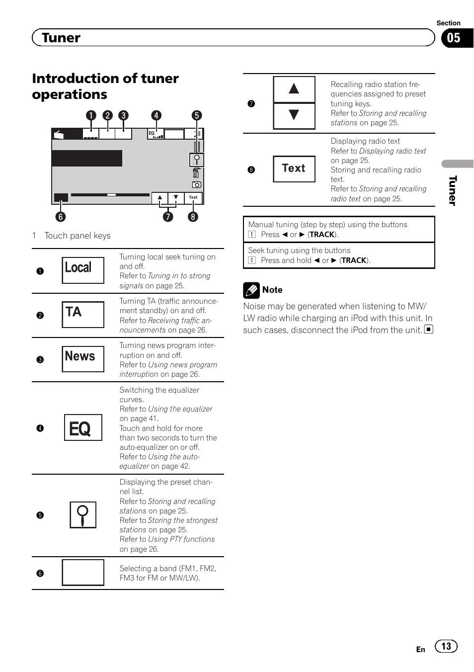 Tuner introduction of tuner operations, Introduction of tuner operations, Tuner | Pioneer AVH-P5200BT User Manual | Page 13 / 92