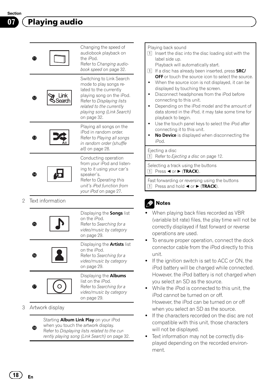 07 playing audio | Pioneer AVH-P5200BT User Manual | Page 18 / 92