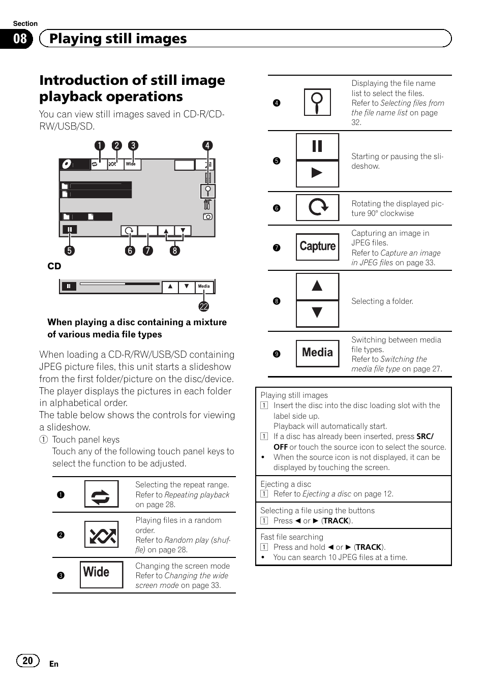 Operations, Introduction of still image playback operations, 08 playing still images | Pioneer AVH-P5200BT User Manual | Page 20 / 92