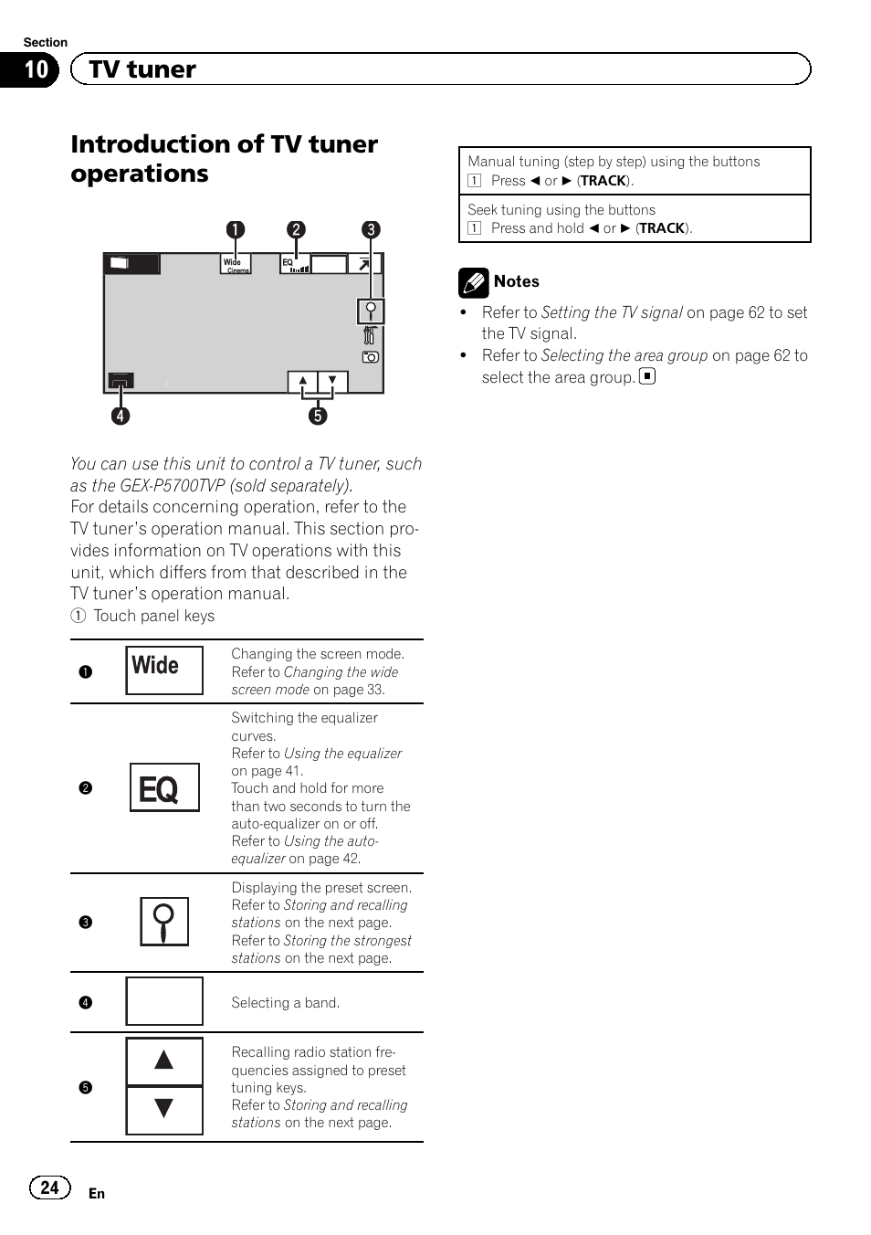 Tv tuner introduction of tv tuner operations, Introduction of tv tuner operations, 10 tv tuner | Pioneer AVH-P5200BT User Manual | Page 24 / 92