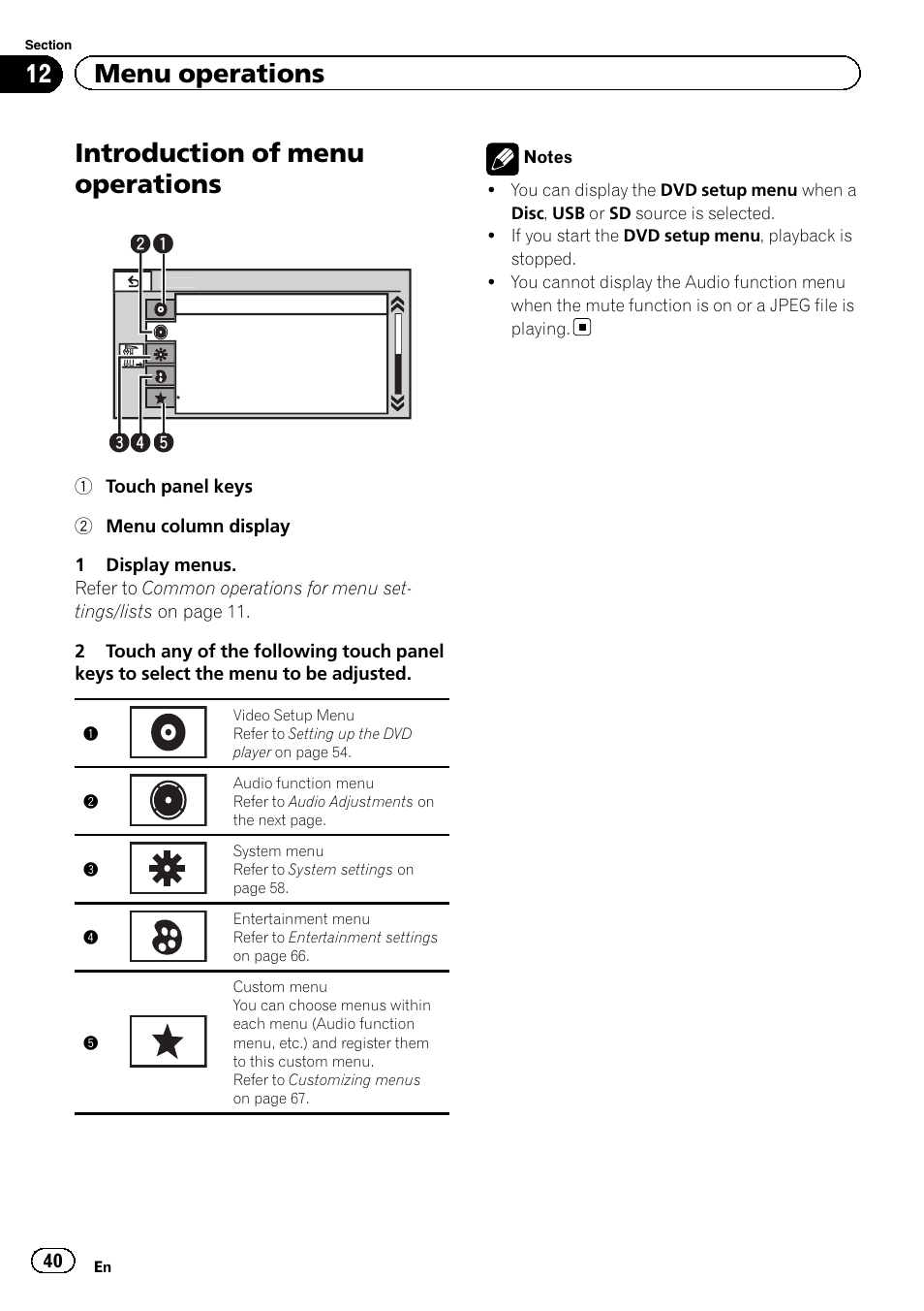 Menu operations introduction of menu operations, Introduction of menu operations, 12 menu operations | Pioneer AVH-P5200BT User Manual | Page 40 / 92