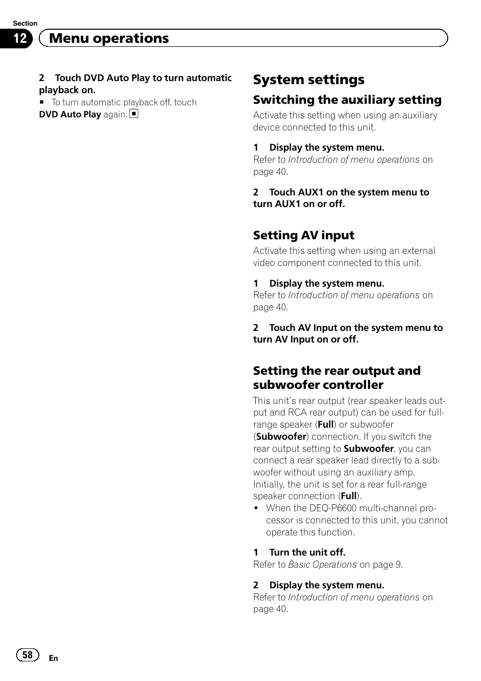 System settings, 12 menu operations | Pioneer AVH-P5200BT User Manual | Page 58 / 92