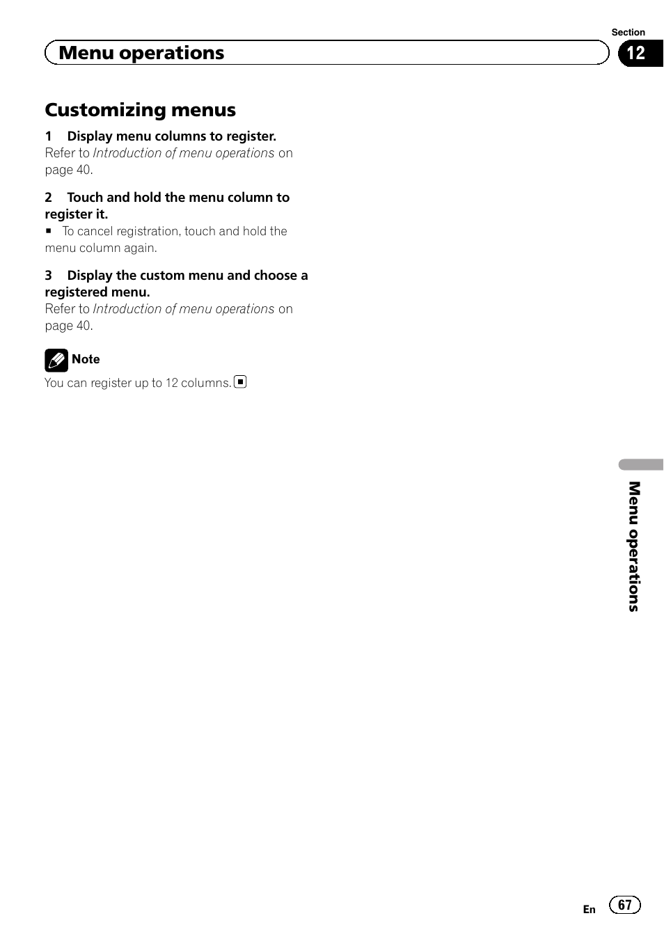 Customizing menus, Menu operations | Pioneer AVH-P5200BT User Manual | Page 67 / 92