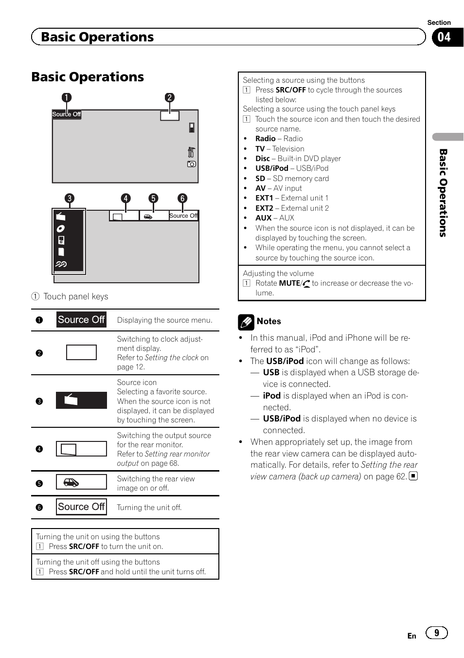 Basic operations basic operations, Basic operations, Front | Pioneer AVH-P5200BT User Manual | Page 9 / 92