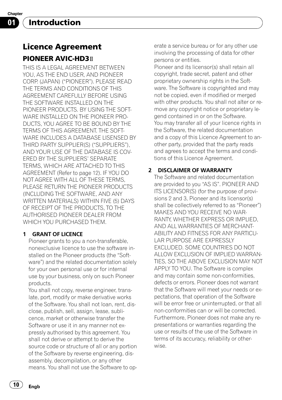 Licence agreement, Pioneer avic-hd3, Licence | Introduction | Pioneer AVIC-HD3-II User Manual | Page 10 / 193
