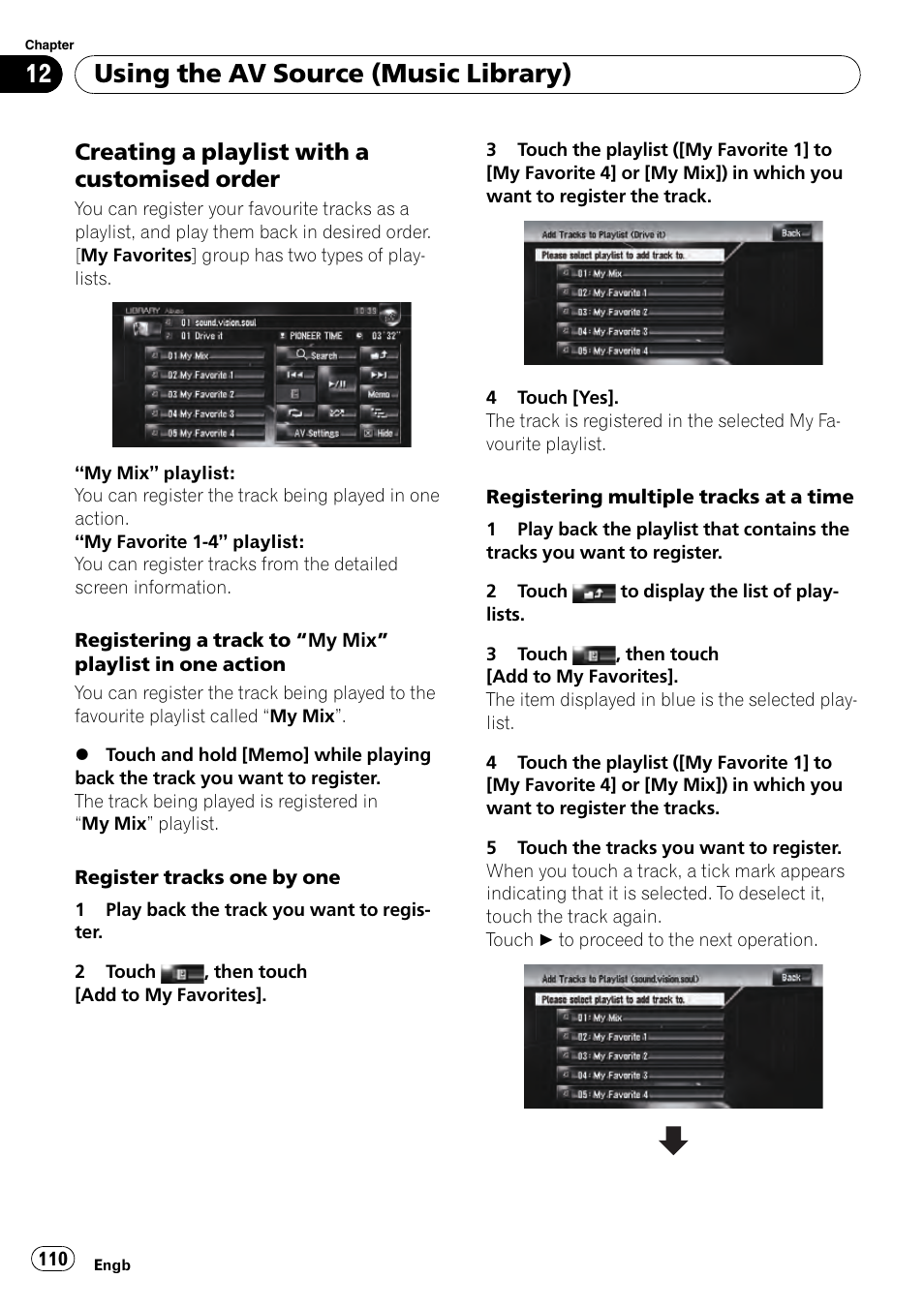 Creating a playlist with a customised, Order, Registering a track to | Using the av source (music library), Creating a playlist with a customised order | Pioneer AVIC-HD3-II User Manual | Page 110 / 193