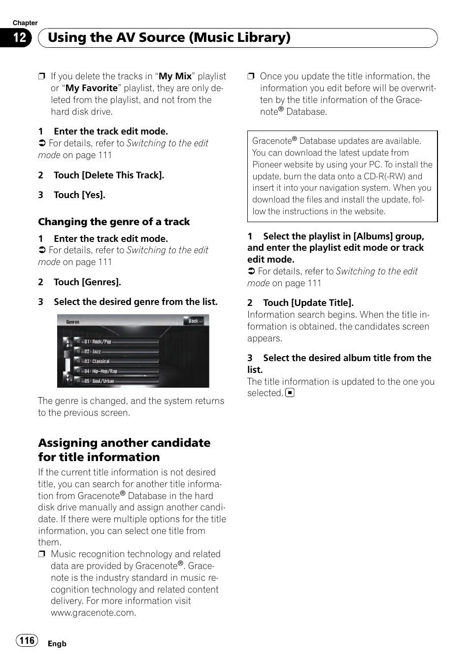 Assigning another candidate for title, Information, Using the av source (music library) | Assigning another candidate for title information | Pioneer AVIC-HD3-II User Manual | Page 116 / 193