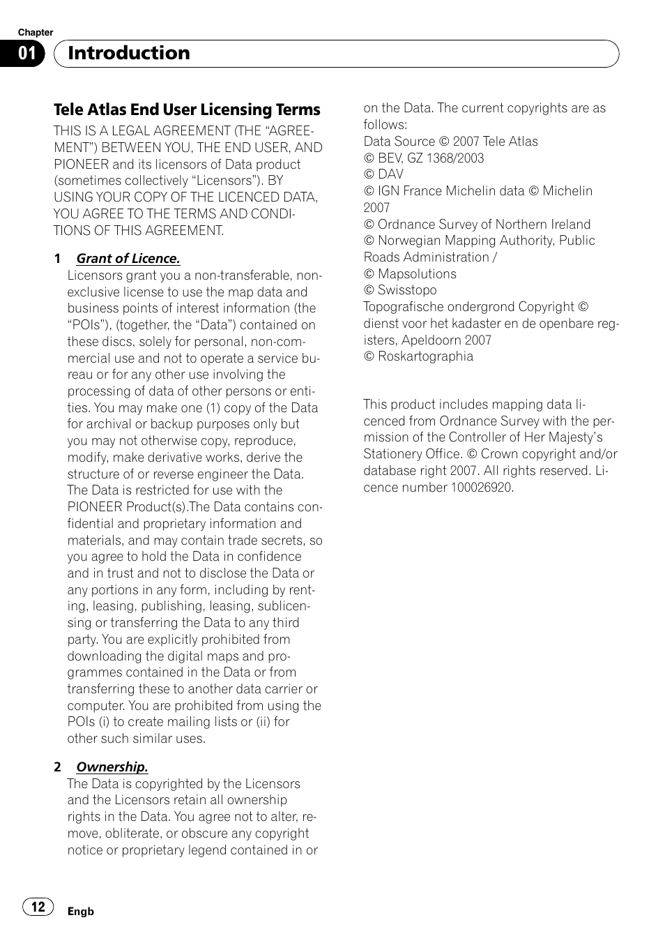 Tele atlas end user licensing, Terms, Introduction | Tele atlas end user licensing terms | Pioneer AVIC-HD3-II User Manual | Page 12 / 193