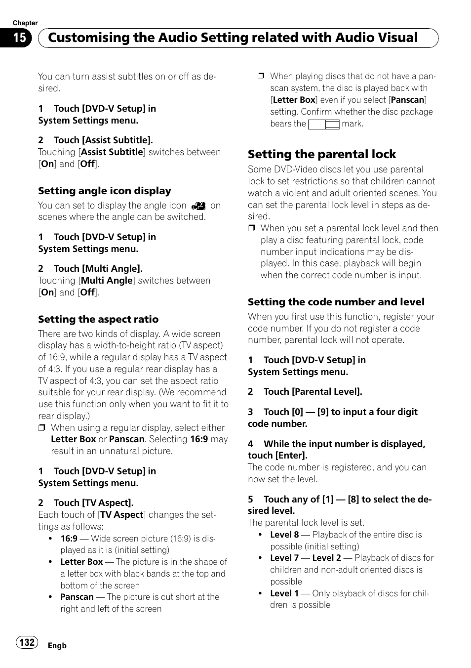Setting the parental lock 132, Setting the parental lock | Pioneer AVIC-HD3-II User Manual | Page 132 / 193