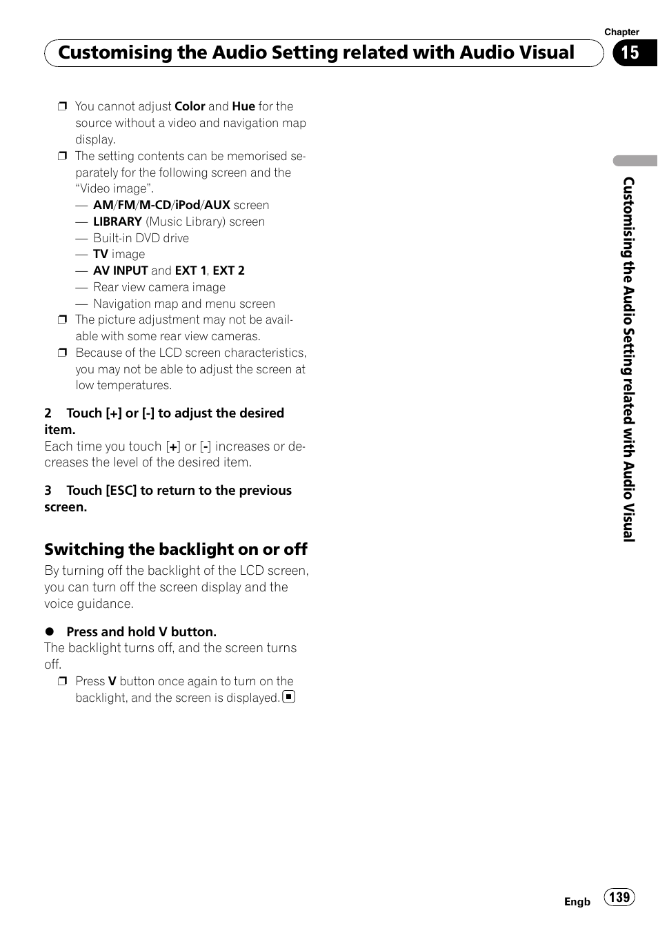 Switching the backlight on or off 139, Switching the backlight on or off | Pioneer AVIC-HD3-II User Manual | Page 139 / 193