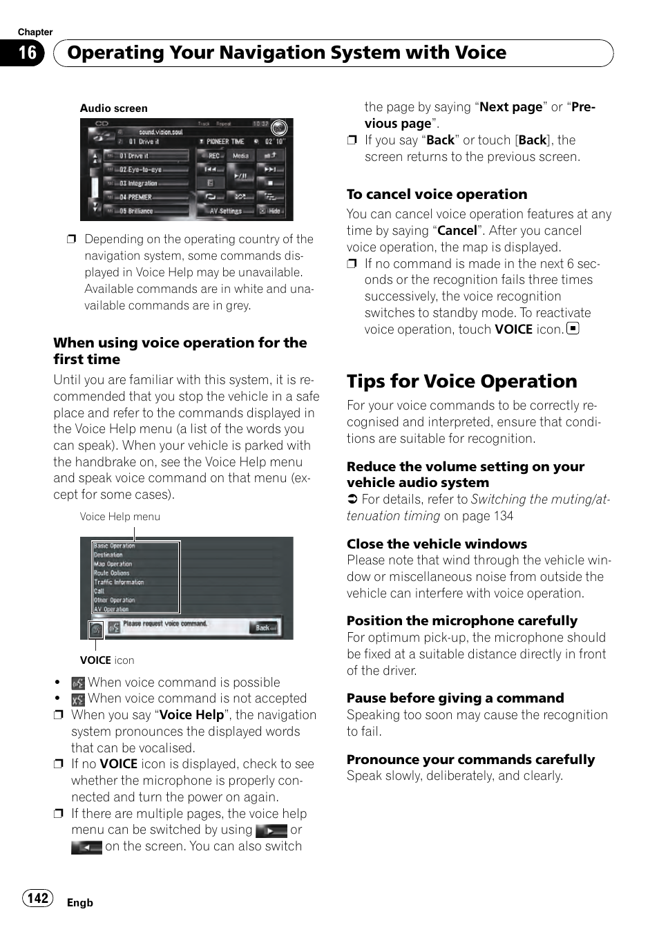 Tips for voice operation, Operating your navigation system with voice | Pioneer AVIC-HD3-II User Manual | Page 142 / 193