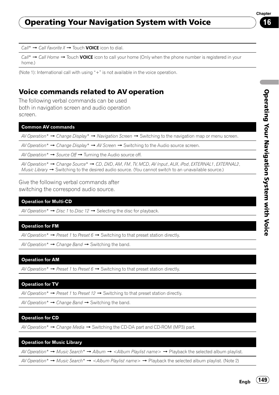 Voice commands related to av, Operation, Voice commands related to av operation | Operating your navigation system with voice, Operating y our navigation system with v oice | Pioneer AVIC-HD3-II User Manual | Page 149 / 193