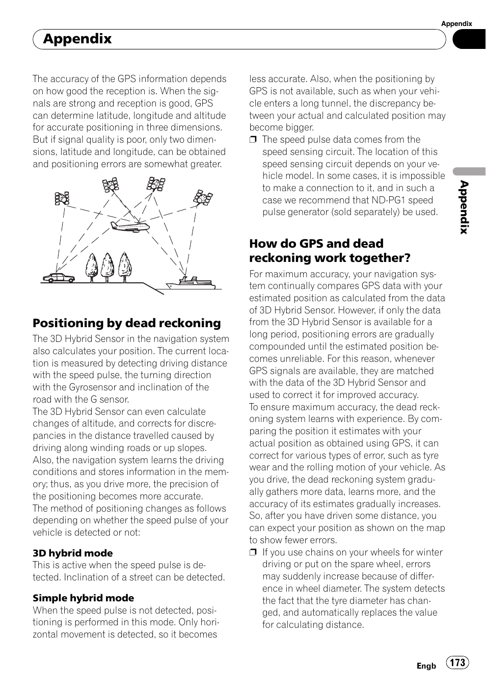 Positioning by dead reckoning 173, How do gps and dead reckoning work, Together | Appendix | Pioneer AVIC-HD3-II User Manual | Page 173 / 193