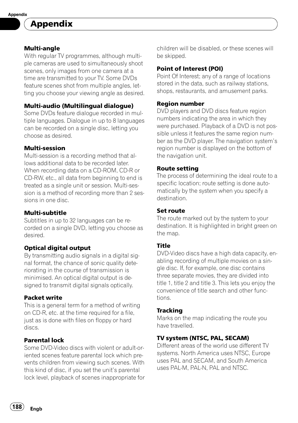 Appendix | Pioneer AVIC-HD3-II User Manual | Page 188 / 193