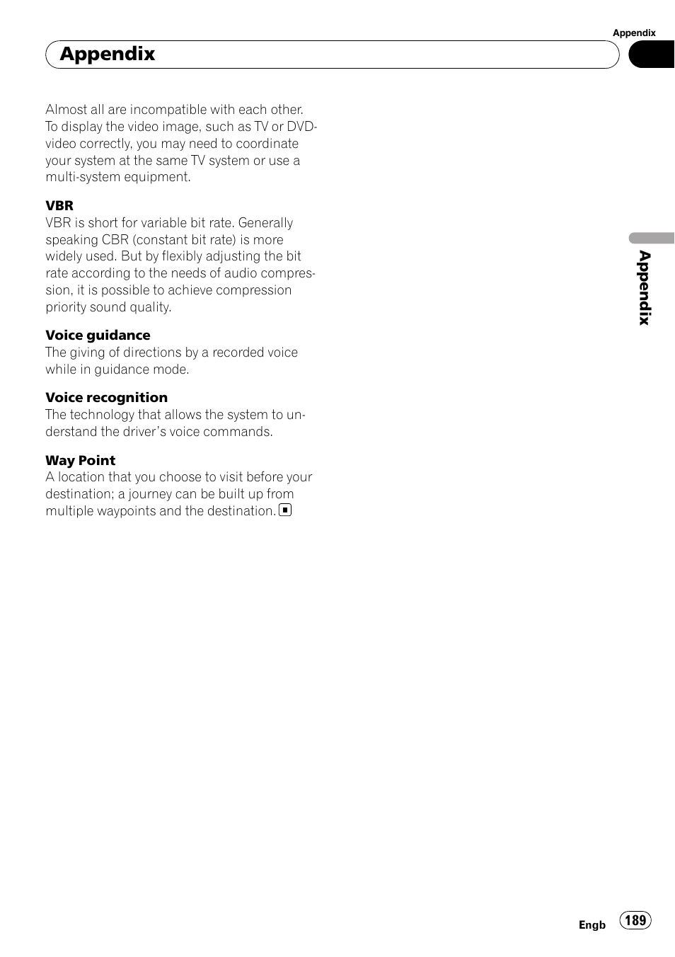 Appendix | Pioneer AVIC-HD3-II User Manual | Page 189 / 193