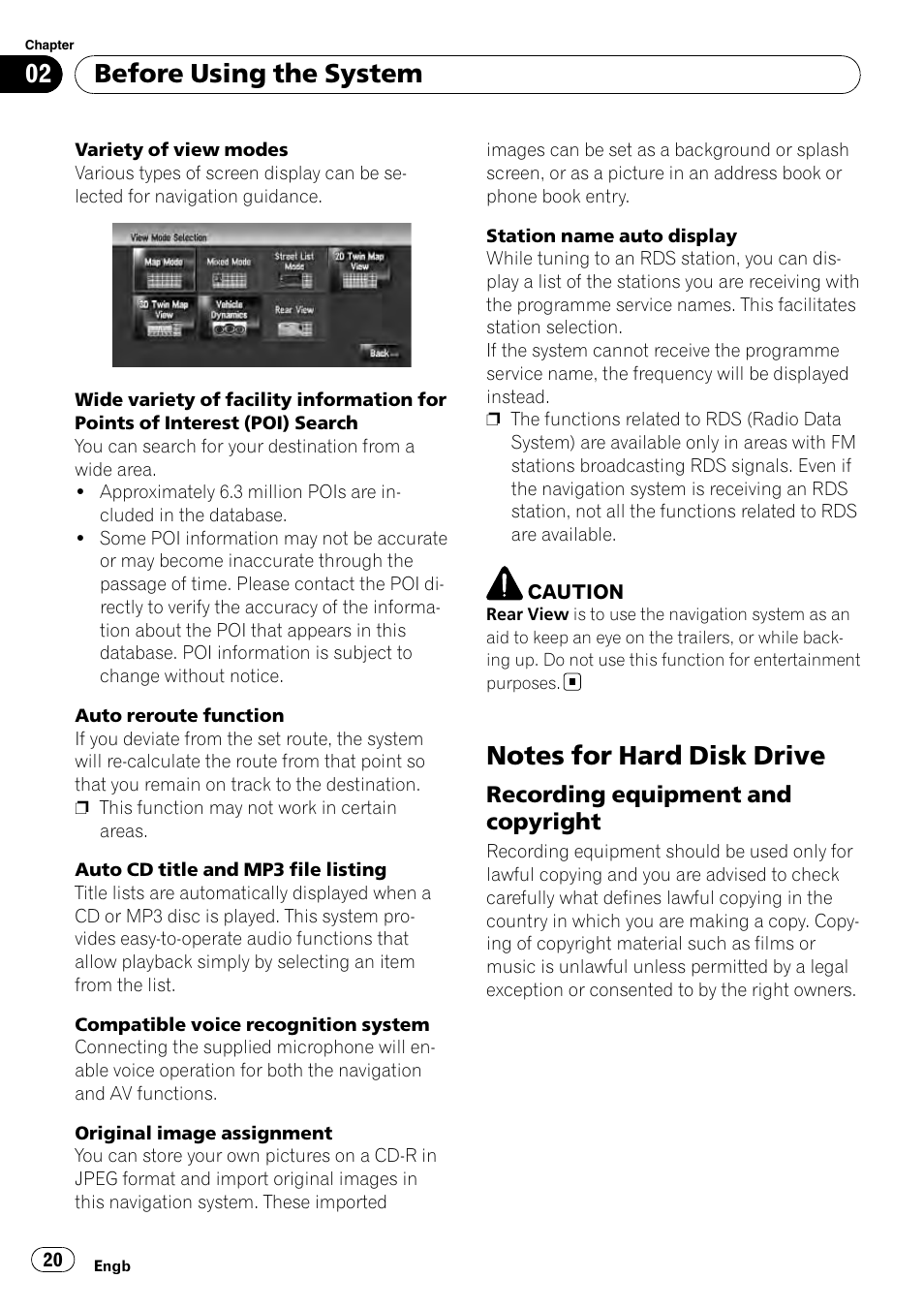 Notes for hard disk drive, Recording equipment and, Copyright | Before using the system | Pioneer AVIC-HD3-II User Manual | Page 20 / 193