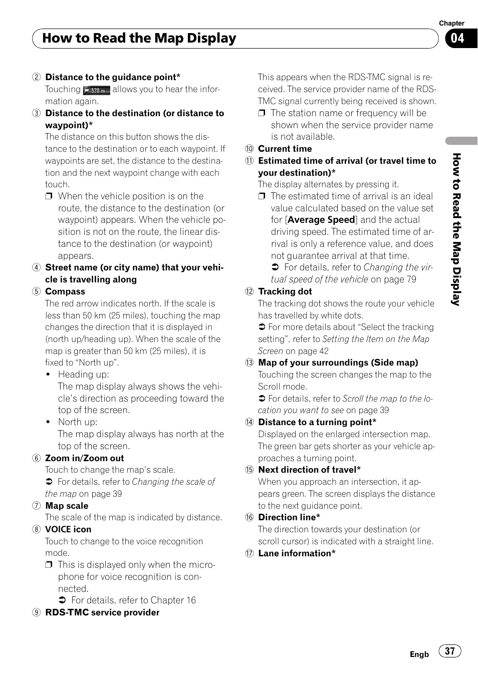 How to read the map display | Pioneer AVIC-HD3-II User Manual | Page 37 / 193