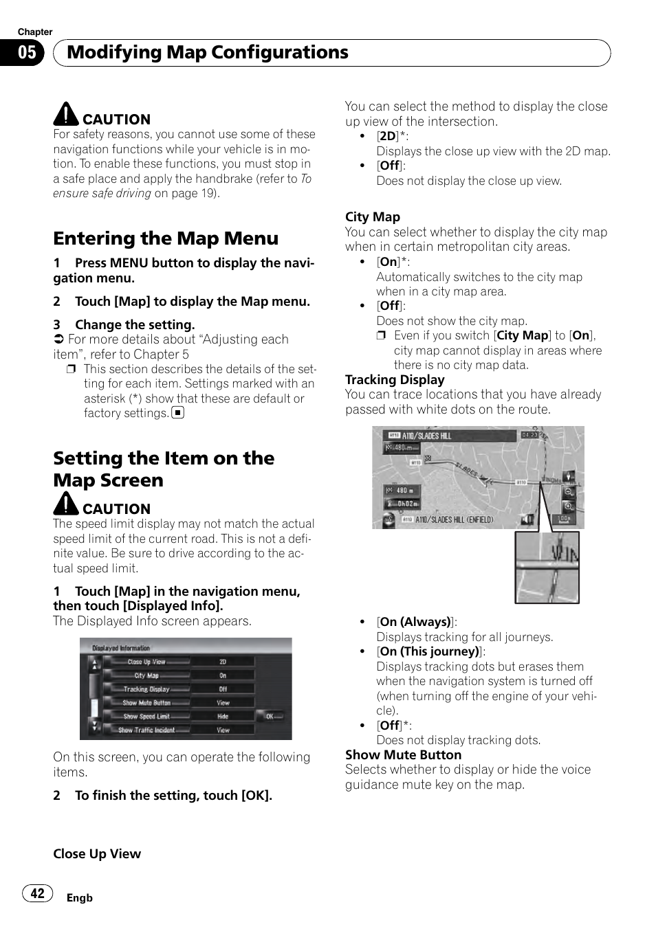 Modifying map configurations entering the map menu, Setting the item on the map screen, Setting the item on the map | Setting the, Entering the map menu, Modifying map configurations | Pioneer AVIC-HD3-II User Manual | Page 42 / 193