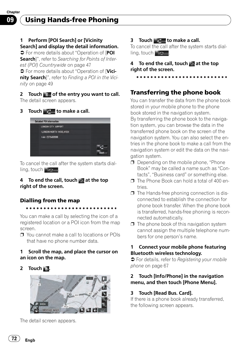 Transferring the phone book 72, Using hands-free phoning, Transferring the phone book | Pioneer AVIC-HD3-II User Manual | Page 72 / 193