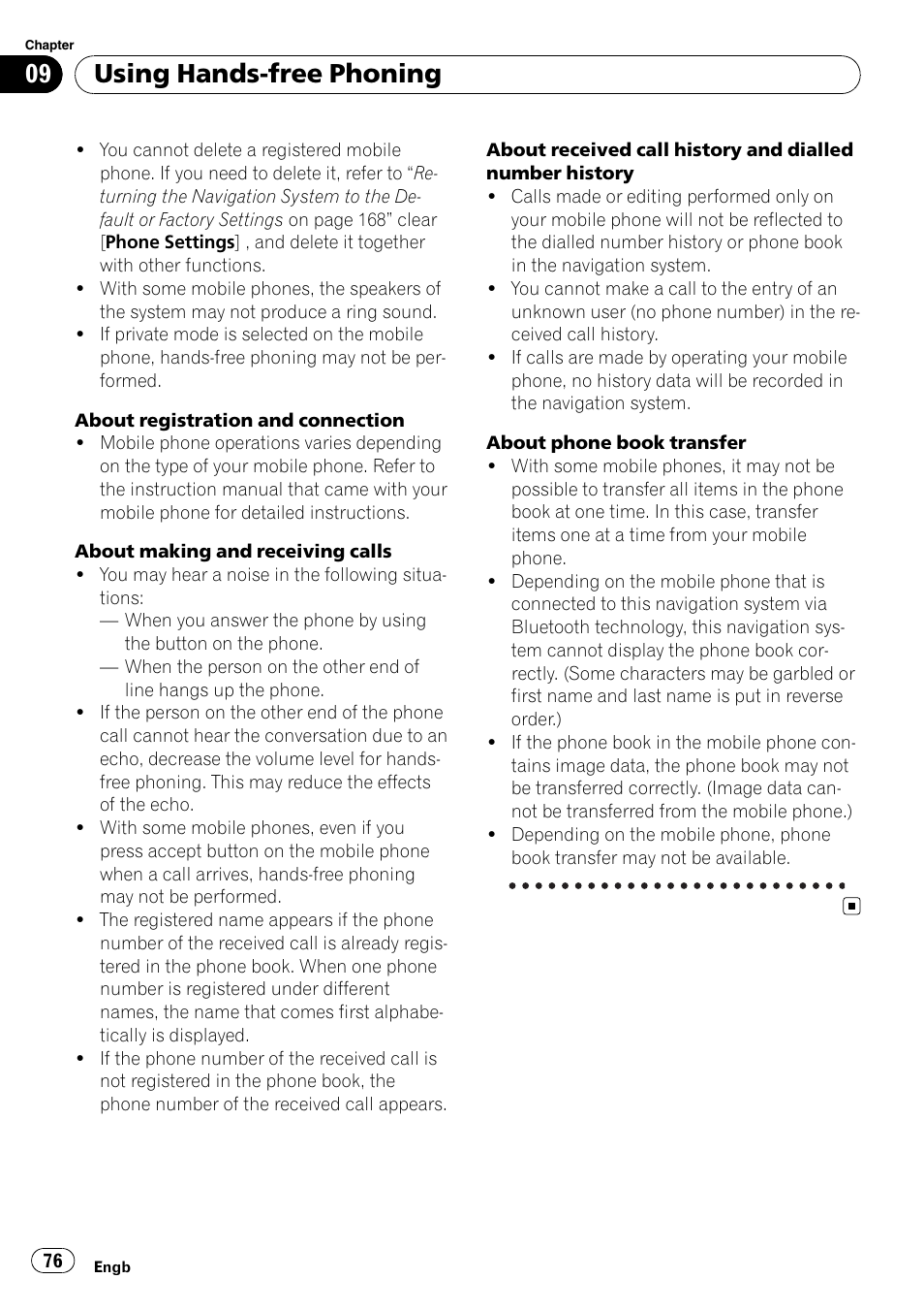 Using hands-free phoning | Pioneer AVIC-HD3-II User Manual | Page 76 / 193