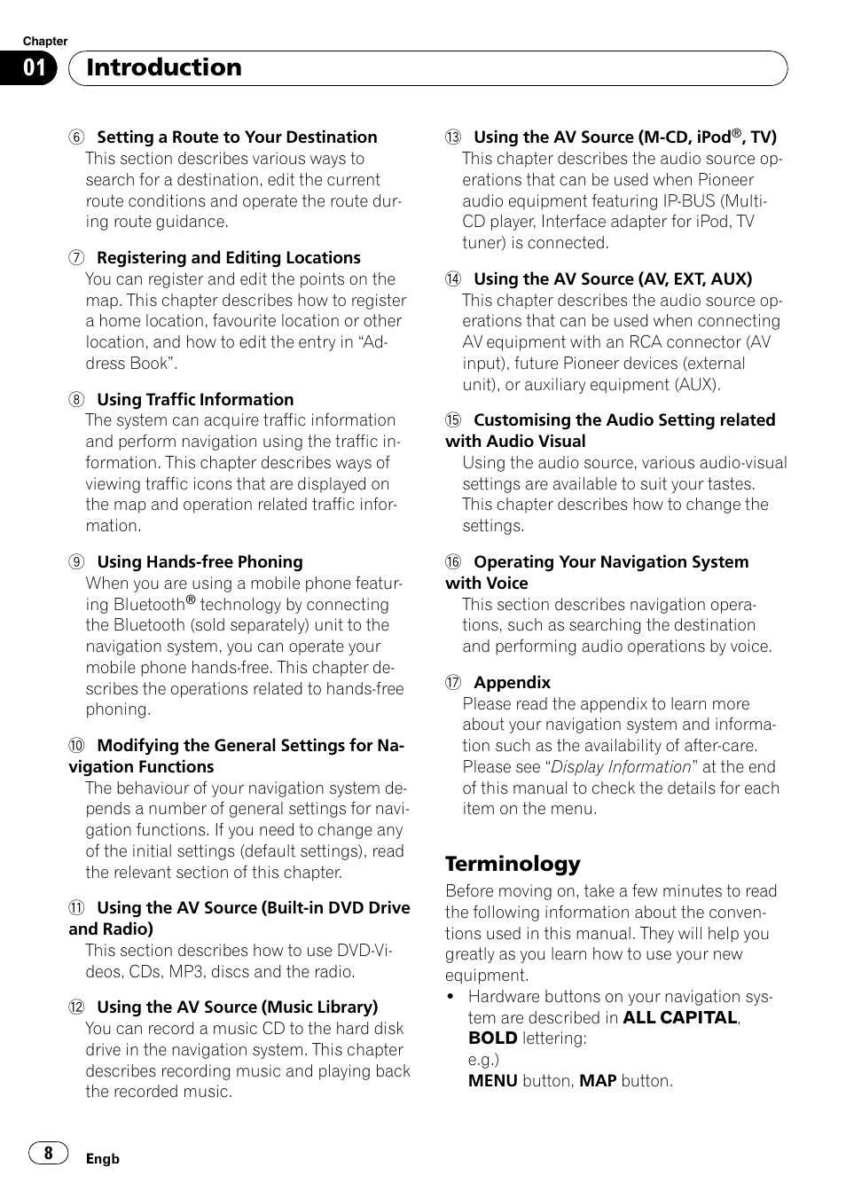 Terminology 8, Introduction, Terminology | Pioneer AVIC-HD3-II User Manual | Page 8 / 193