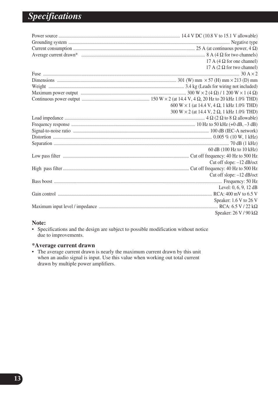 Specifications | Pioneer PRS-D220 User Manual | Page 14 / 99