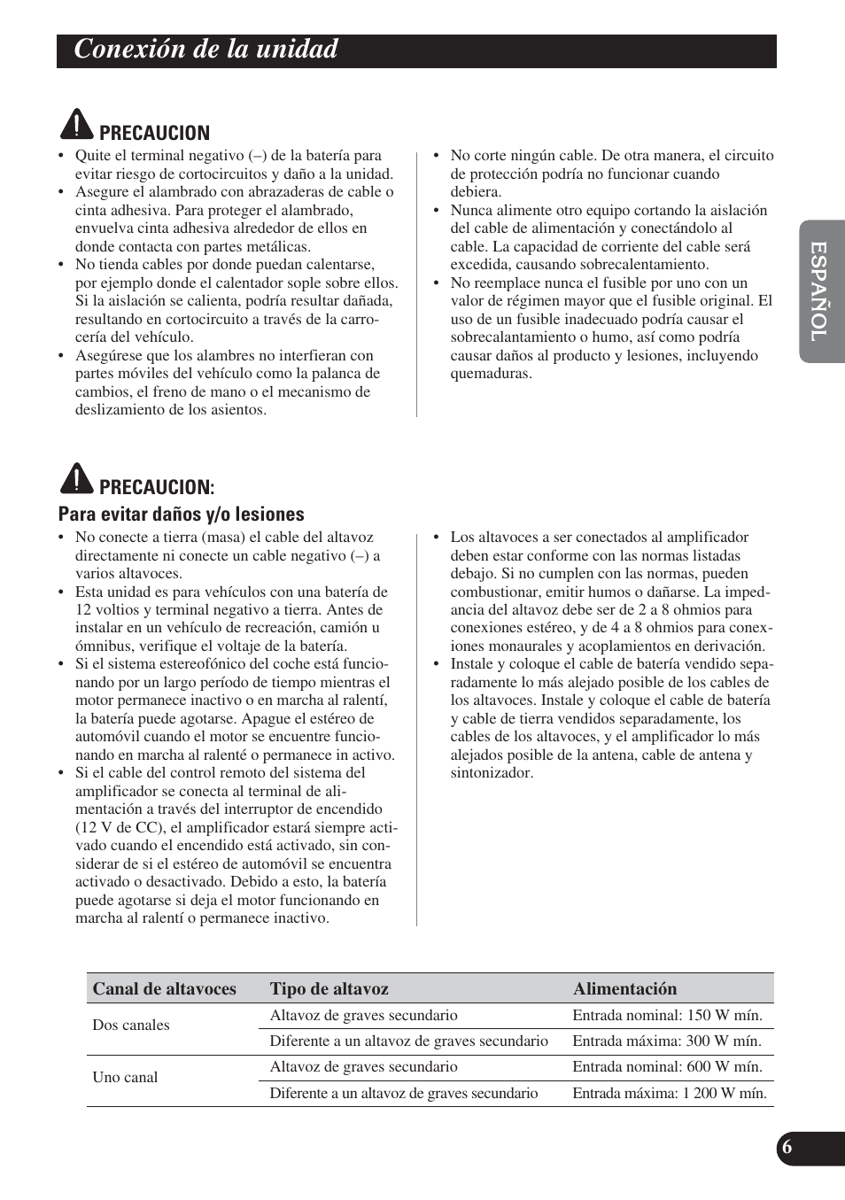 Conexión de la unidad, Setting the unit conexión de la unidad | Pioneer PRS-D220 User Manual | Page 21 / 99