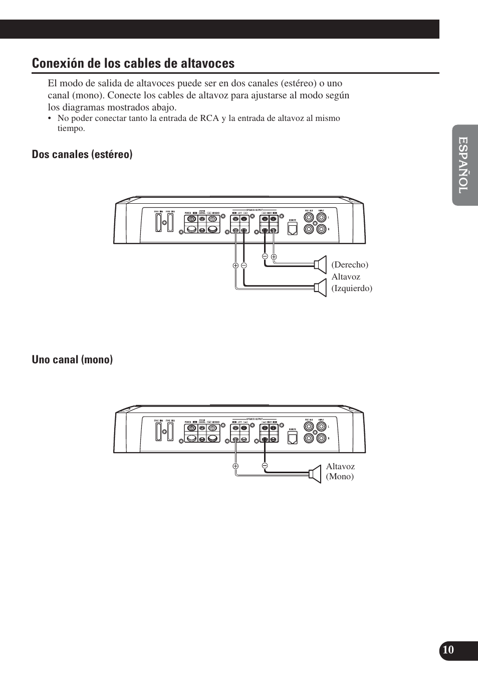Conexión de los cables de altavoces | Pioneer PRS-D220 User Manual | Page 25 / 99
