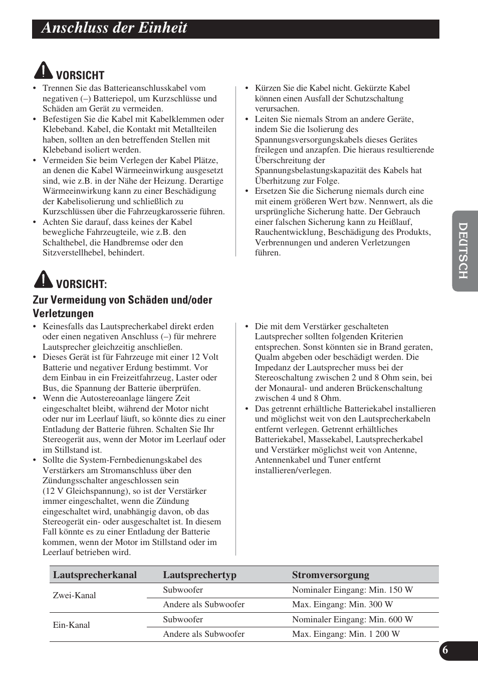 Anschluss der einheit, Setting the unit anschluss der einheit | Pioneer PRS-D220 User Manual | Page 35 / 99