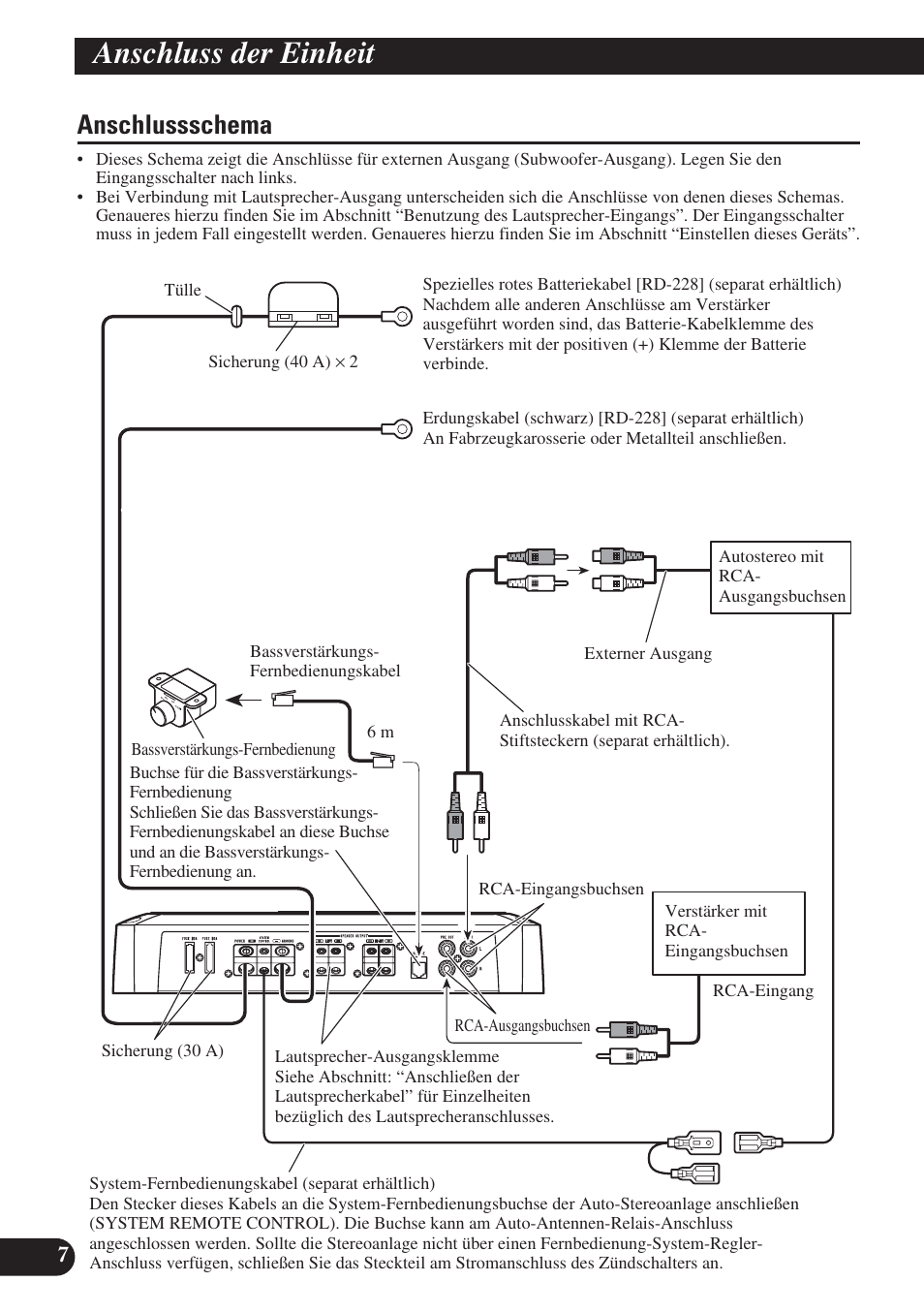 Anschlussschema, Anschluss der einheit | Pioneer PRS-D220 User Manual | Page 36 / 99