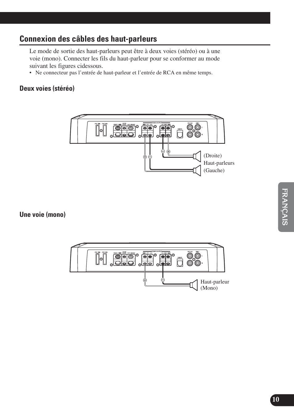 Connexion des câbles des haut-parleurs | Pioneer PRS-D220 User Manual | Page 53 / 99