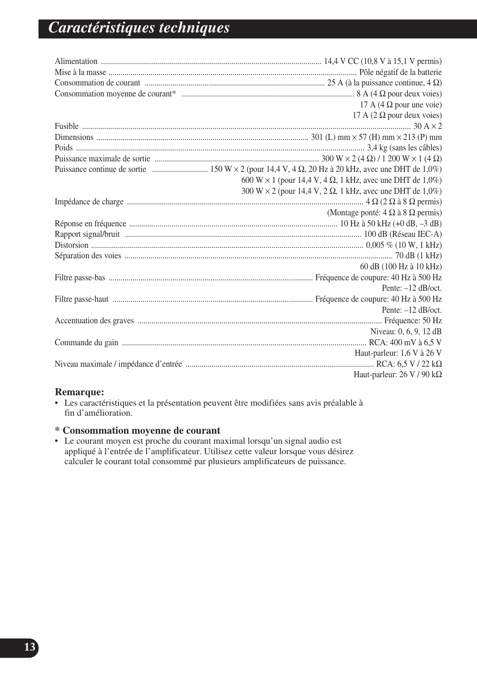 Caractéristiques techniques | Pioneer PRS-D220 User Manual | Page 56 / 99