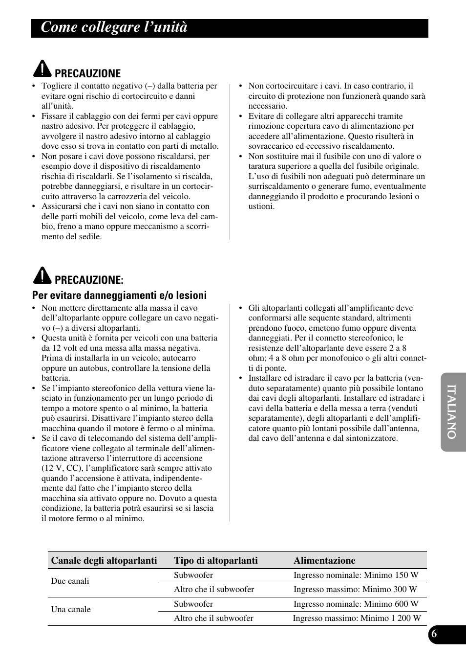 Come collegare i’unità, Setting the unit come collegare l’unità | Pioneer PRS-D220 User Manual | Page 63 / 99