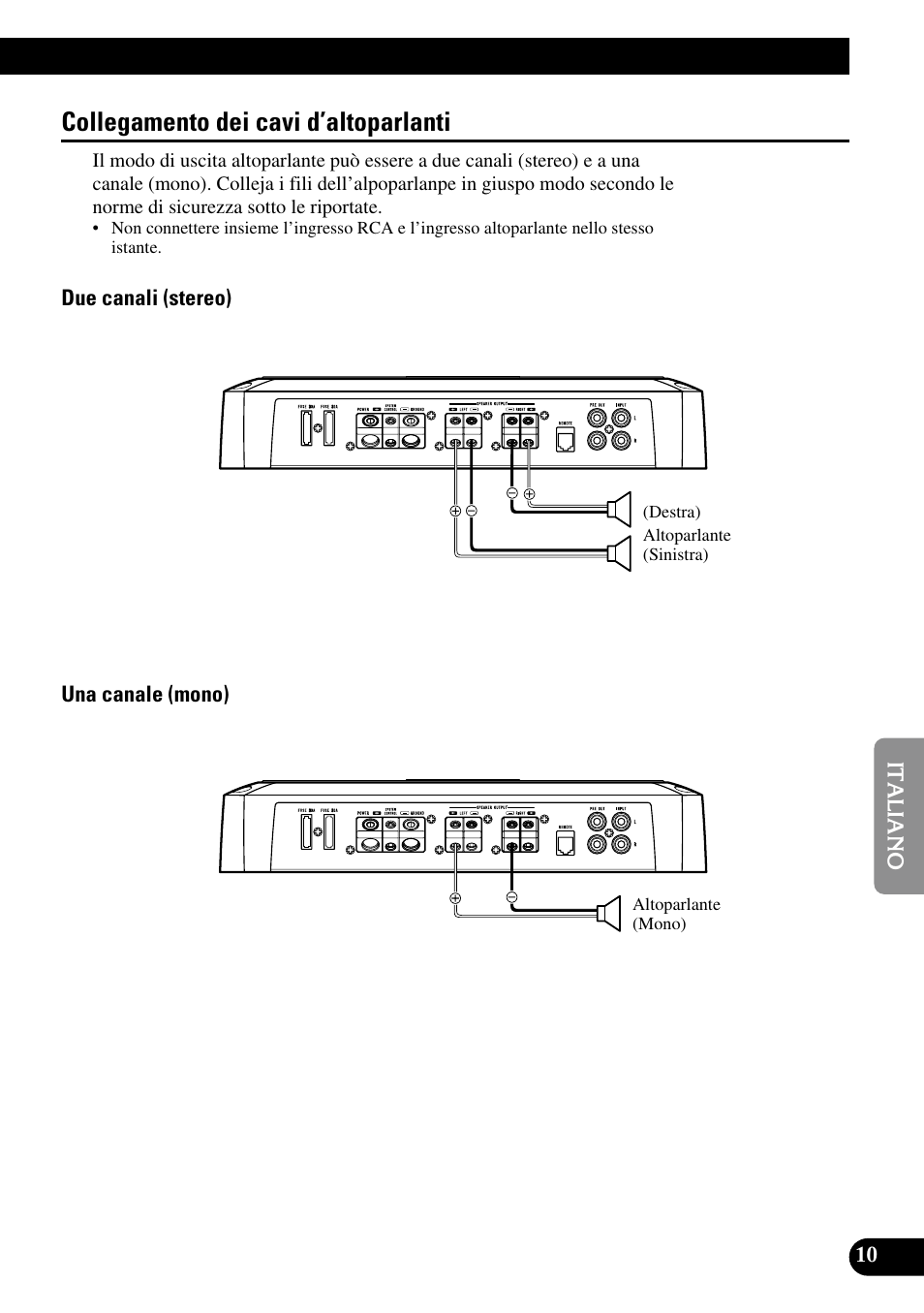 Collegamento dei cavi d’altoparlanti | Pioneer PRS-D220 User Manual | Page 67 / 99