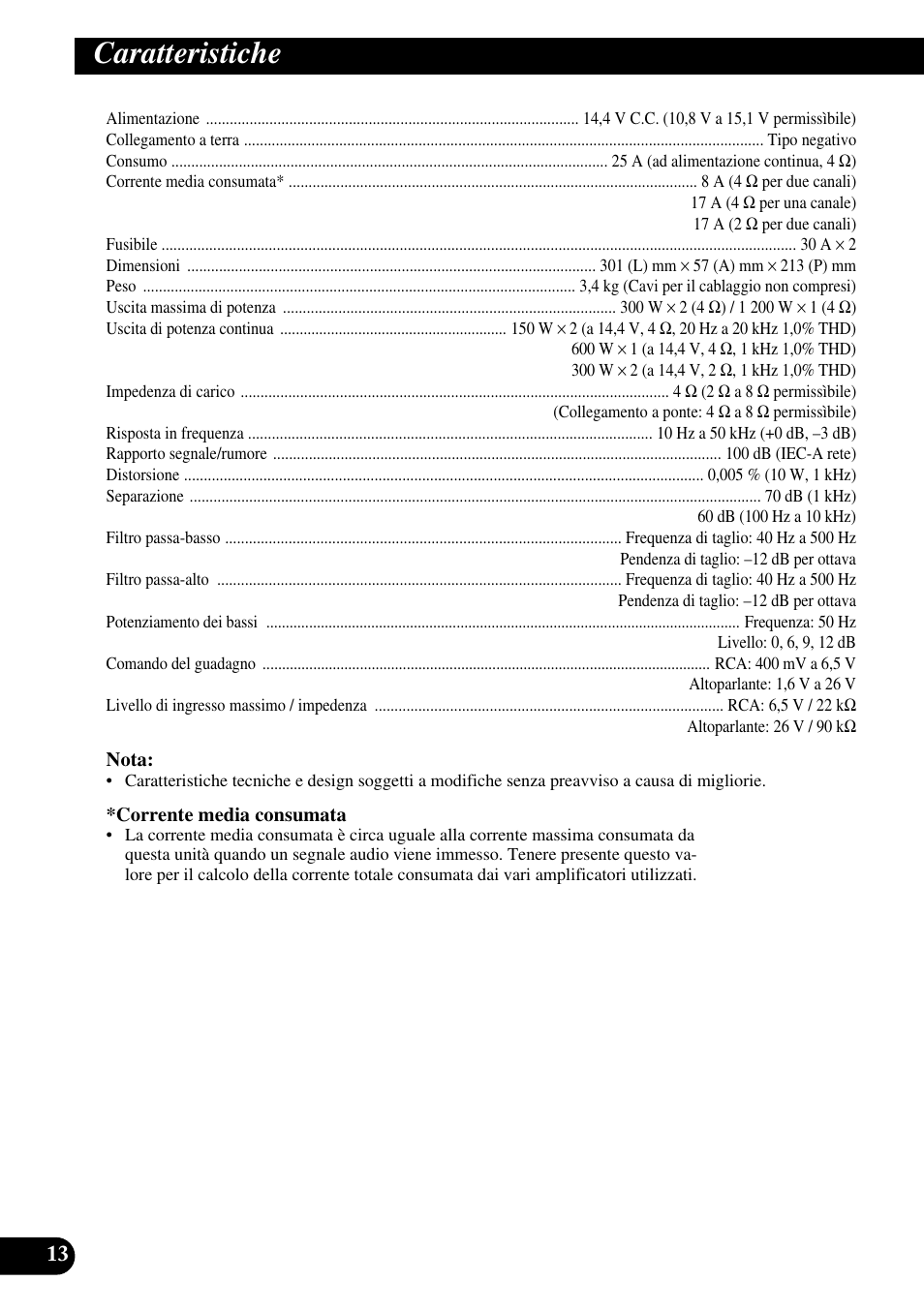 Caratteristiche | Pioneer PRS-D220 User Manual | Page 70 / 99