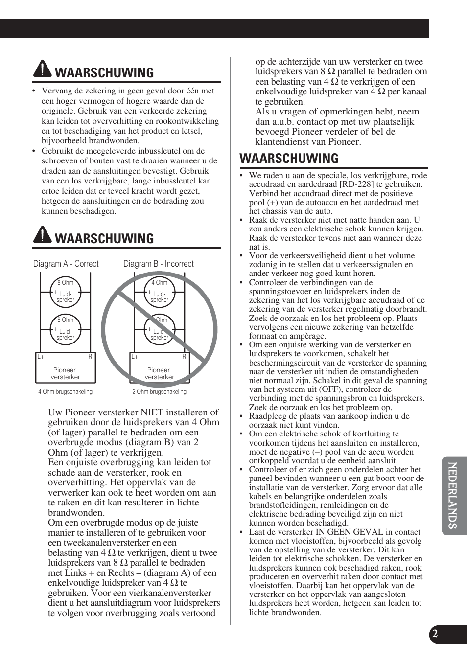 Waarschuwing waarschuwing waarschuwing, Waarschuwing | Pioneer PRS-D220 User Manual | Page 73 / 99